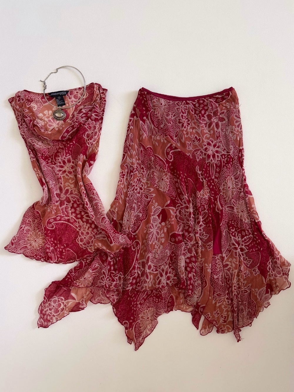 Vintage Jonathan Martin 100% silk Floral
Handkerchief Skirt Set
